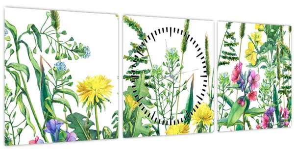 Kép - Festett réti virágok (órával) (90x30 cm)