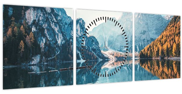 Kép - Csónakok a Braies-tónál (órával) (90x30 cm)