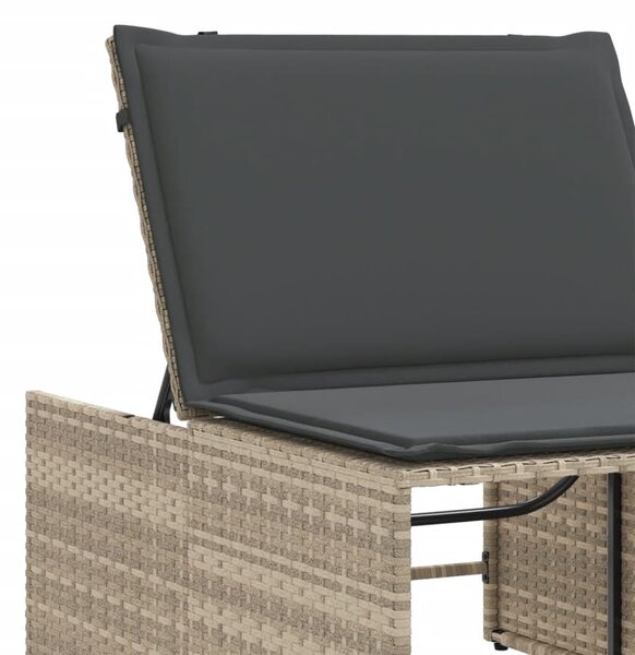 2 db világosszürke polyrattan napozóágy asztallal