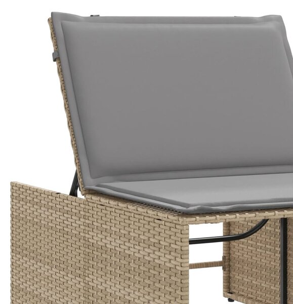 2 db bézs polyrattan napozóágy asztallal