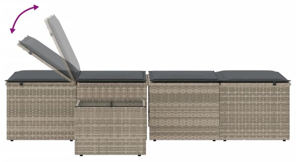 2 db világosszürke polyrattan napozóágy asztallal