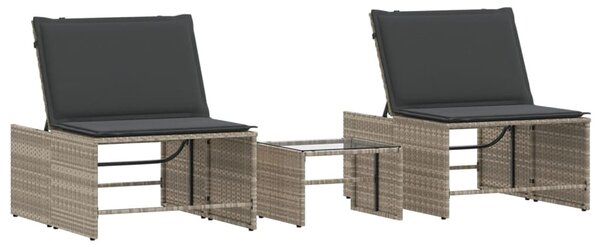 2 db világosszürke polyrattan napozóágy asztallal