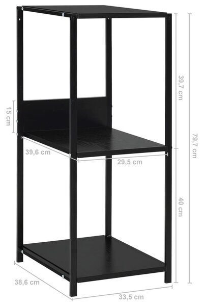 Fekete kisméretű álló szerelt fa könyvespolc 33,5x39,6x79,7 cm