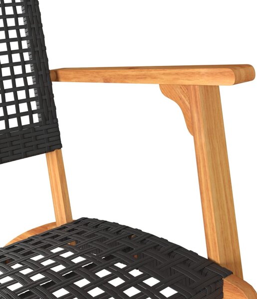 2 db fekete polyrattan és akácfa kerti szék