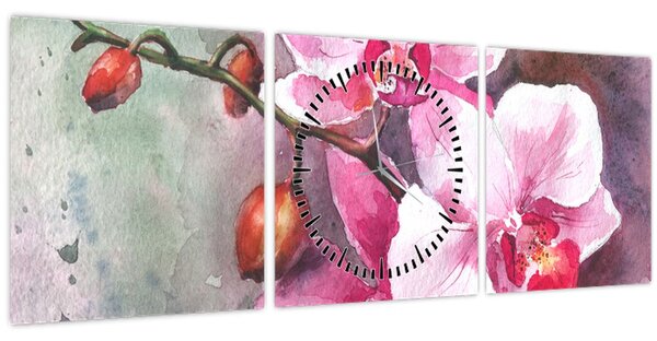 Kép - Orchideák, akvarell (órával) (90x30 cm)