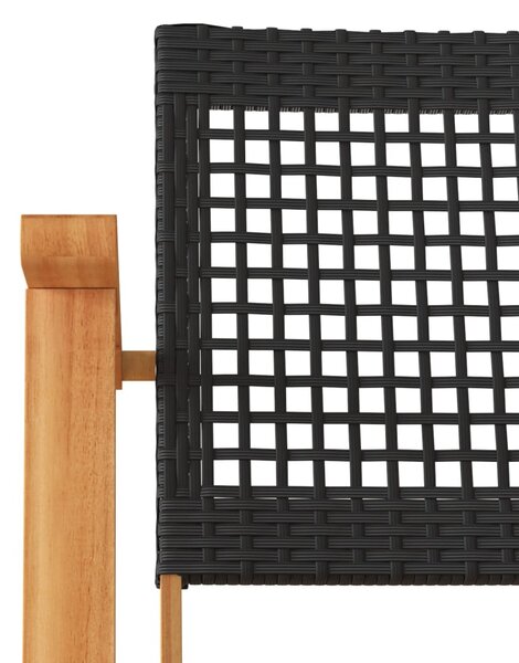 2 db fekete polyrattan és akácfa kerti szék