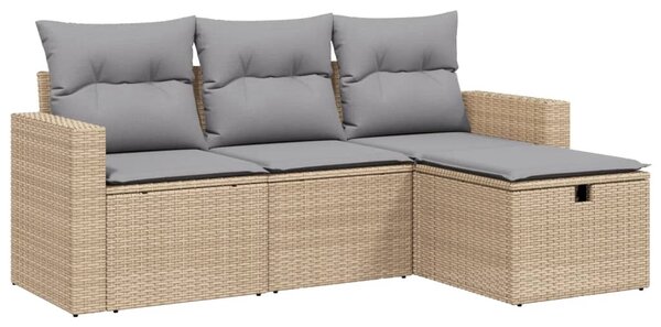 4 részes vegyes bézs polyrattan kerti ülőgarnitúra párnákkal