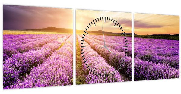 Kép - Napfelkelte levendulamezőn (órával) (90x30 cm)