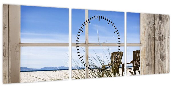 Kép - A strandra néző ablak (órával) (90x30 cm)