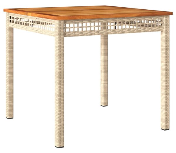 Bézs polyrattan és akácfa kerti asztal 80 x 80 x 75 cm