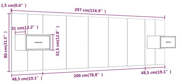 VidaXL Sonoma Szürke Ágyfejtámla Szekrényekkel - 200cm