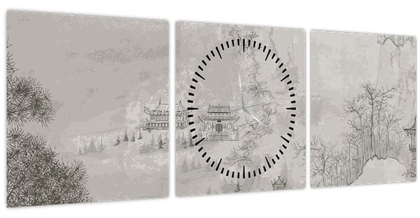 Kép - Kínai táj (órával) (90x30 cm)