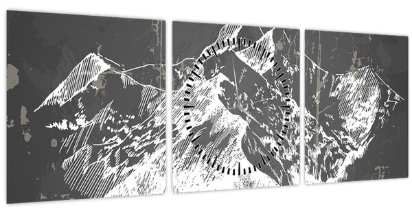 Kép - Hegyek illusztrációja (órával) (90x30 cm)