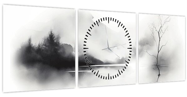 Kép - Tintafestmény tájkép (órával) (90x30 cm)