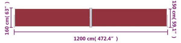 Piros behúzható oldalsó napellenző 160 x 1200 cm