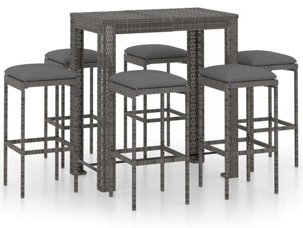 VidaXL Kerti Bárszett - 7 részes - Szürke Polyrattan