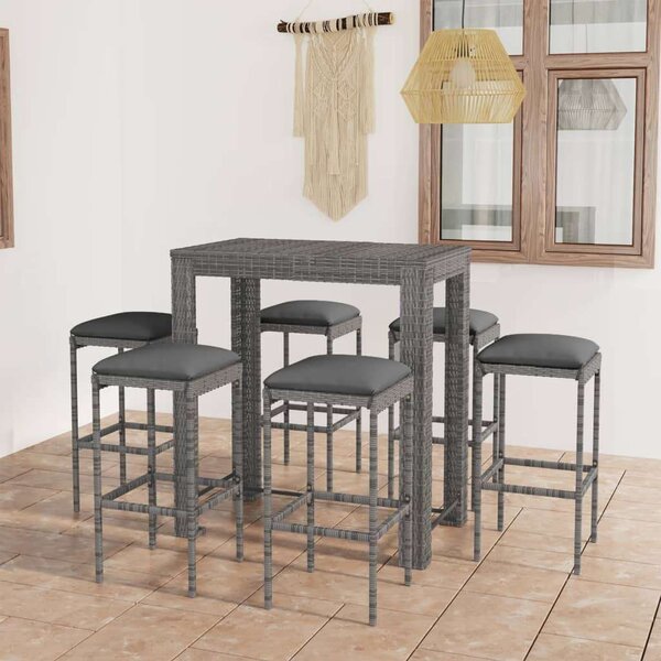 VidaXL Kerti Bárszett - 7 részes - Szürke Polyrattan