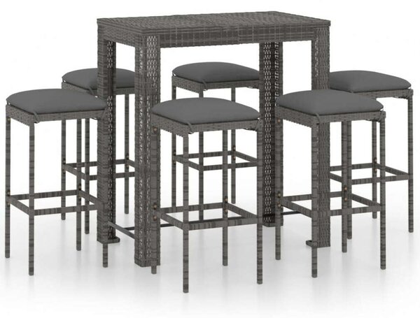 VidaXL Kerti Bárszett - 7 részes - Szürke Polyrattan