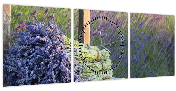 Kép - Levendula csokrok (órával) (90x30 cm)