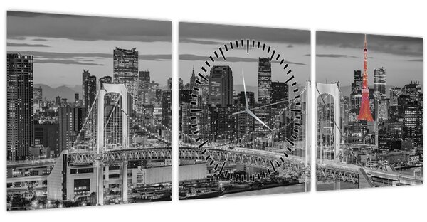 Kép - Nagyváros piros toronnyal (órával) (90x30 cm)