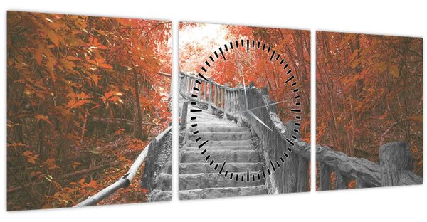 Kép - Lépcsők a természetben, narancssárga (órával) (90x30 cm)