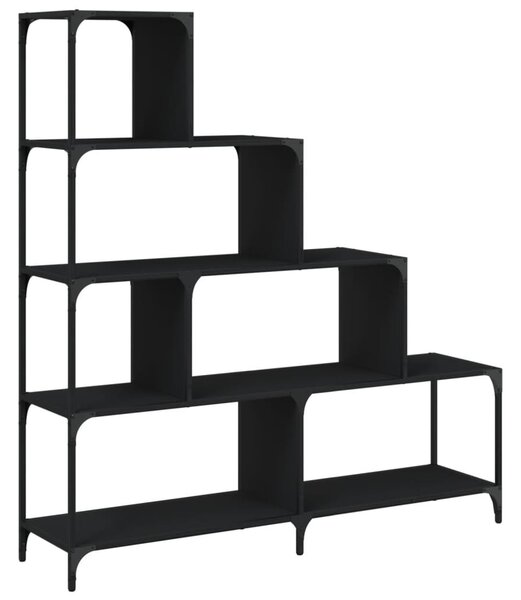 4 szintes fekete szerelt fa könyvespolc 139x33,5x149 cm