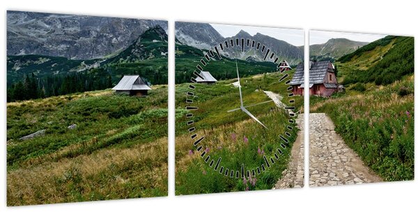 Kép - Hegyi táj házakkal (órával) (90x30 cm)