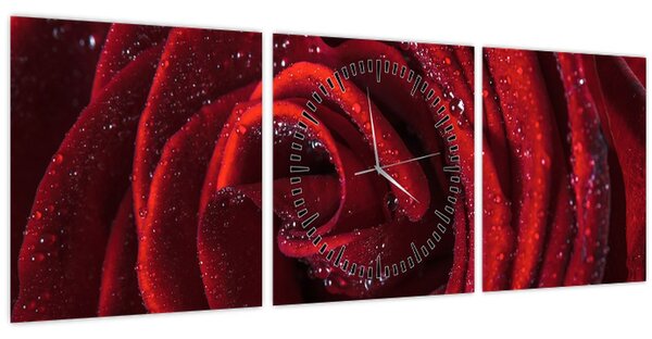 Kép - Vörös rózsa harmatcseppekkel (órával) (90x30 cm)