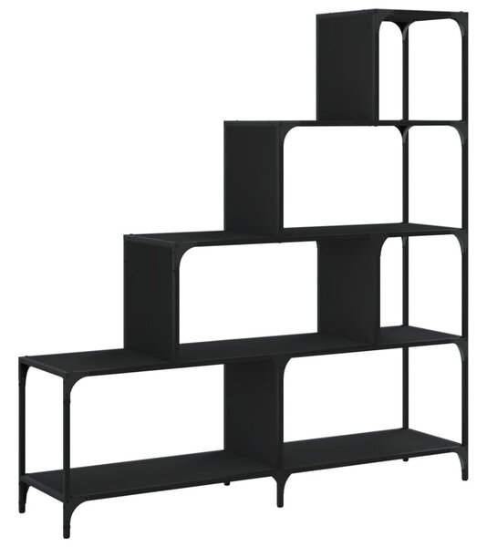 4 szintes fekete szerelt fa könyvespolc 139x33,5x149 cm