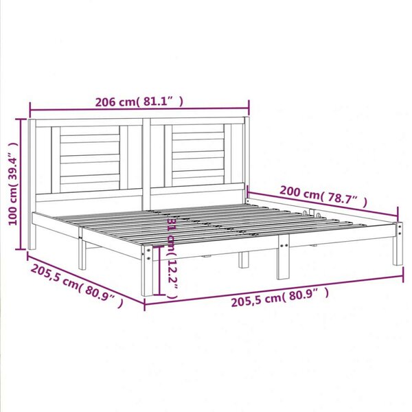 VidaXL Fekete Fenyőfa Ágykeret 200x200 cm