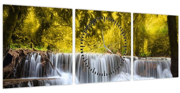 Kép - Vízesés, élénk színekkel (órával) (90x30 cm)