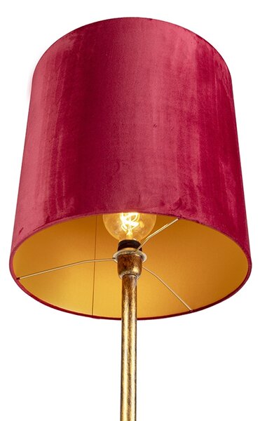 Vintage állólámpa arany színű, piros búrával, 40 cm - Simplo