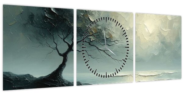 Kép - Olajfestmény egy fa az óceánnal (órával) (90x30 cm)