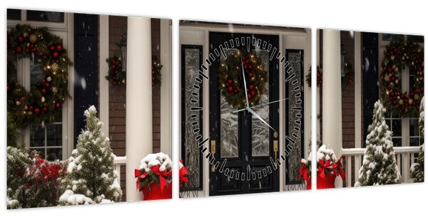 Kép - Karácsonyi díszítésű ház (órával) (90x30 cm)