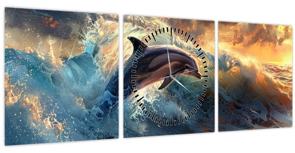 Kép - Delfin, illusztrációk (órával) (90x30 cm)