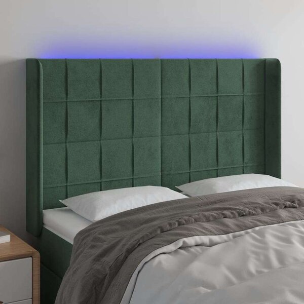 VidaXL sötétzöld bársony LED-es fejtámla 147x16x118/128 cm