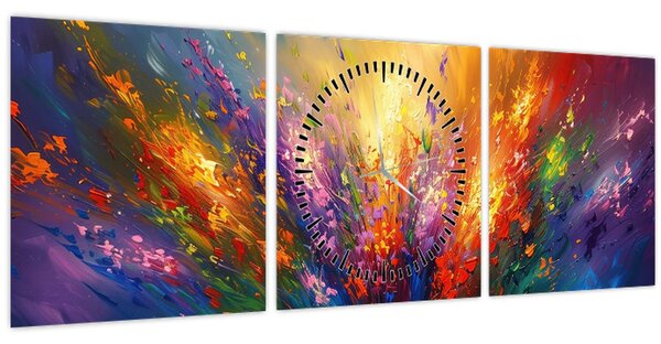 Kép - A virágok absztrakciója (órával) (90x30 cm)