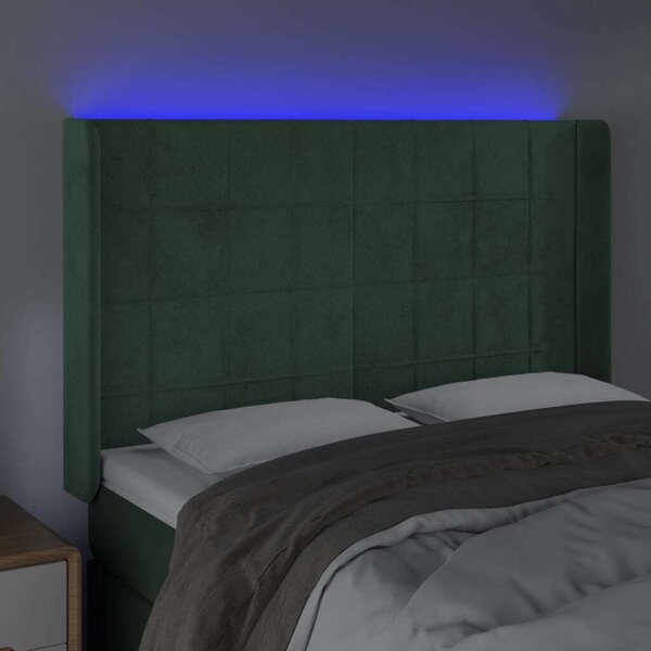 VidaXL sötétzöld bársony LED-es fejtámla 147x16x118/128 cm