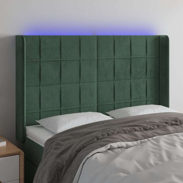 VidaXL sötétzöld bársony LED-es fejtámla 147x16x118/128 cm