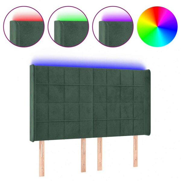 VidaXL sötétzöld bársony LED-es fejtámla 147x16x118/128 cm