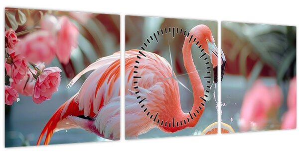 Kép - Flamingó a tóban (órával) (90x30 cm)