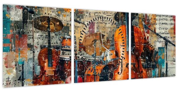 Kép - Hangszerek (órával) (90x30 cm)