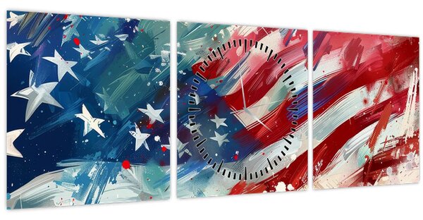 Kép - Az USA zászlaja (órával) (90x30 cm)