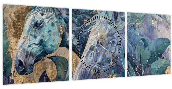 Kép - Lovak arany háttérrel (órával) (90x30 cm)