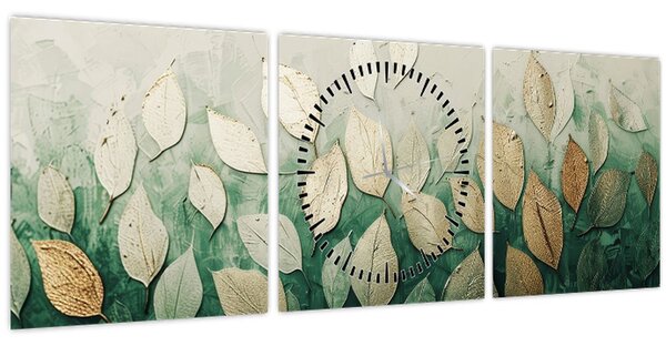 Kép - Arany-zöld levelek (órával) (90x30 cm)