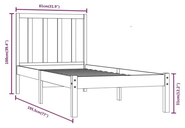 VidaXL Fekete Fenyőfa Ágykeret - 75x190 cm