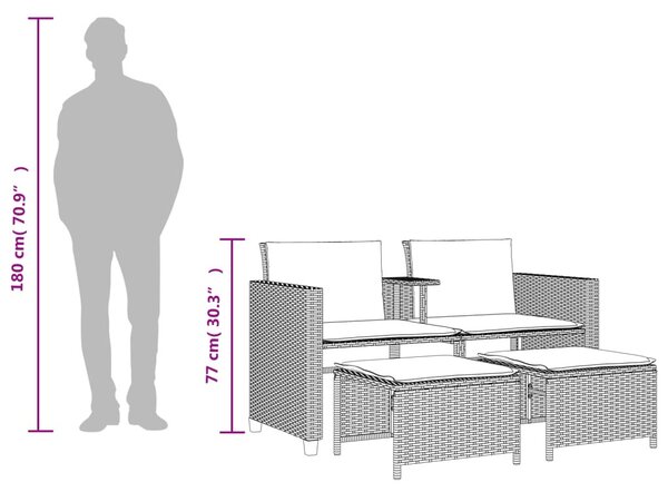 2 személyes szürke polyrattan kerti kanapé asztallal/székkel
