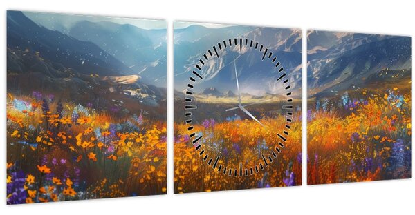 Kép - Festett hegyi táj II. (órával) (90x30 cm)