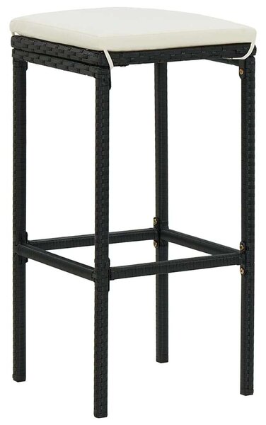 VidaXL - 3 db Bárszék - Fekete Polyrattan - Párnával