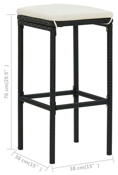 VidaXL - 3 db Bárszék - Fekete Polyrattan - Párnával